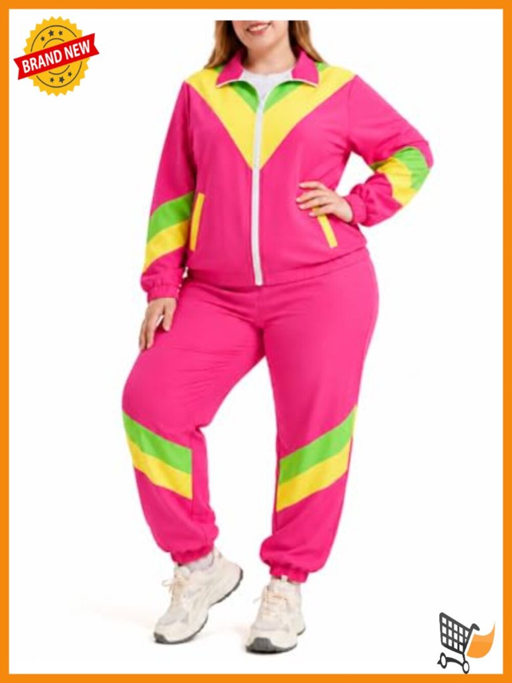Plus Size Retro Tracksuit Set, 80s 90s 2 Piece Windbreaker Jacket Pants, XL-5XL